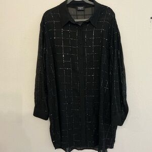 Black Sheer Grid Pattern Dress